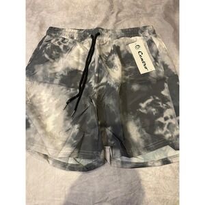 Centro Mens Tie Dye Swim Trunks Grey White MS1003 Mesh Lined Shorts Medium